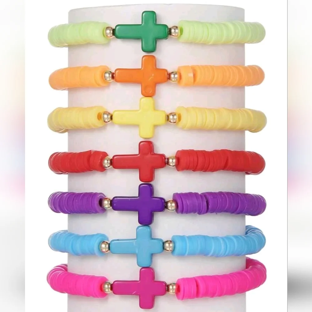 Kids Stackable Clay Beaded Bracelet with Cross-4 pcs Set